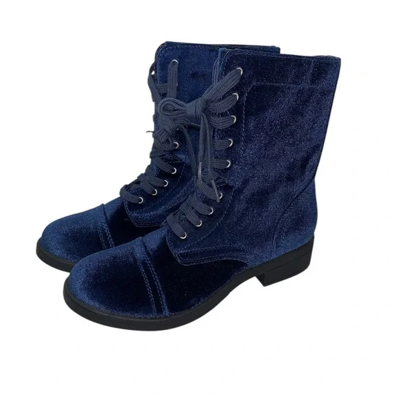 Arizona Jean Co Julie Booties Blue Velvet Lace Up Memory Foam Combat Boots Sz 10 - Picture 4 of 11
